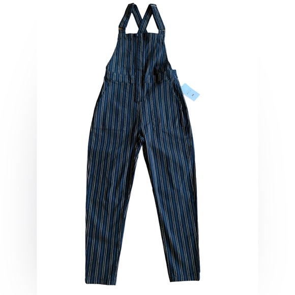 NWT RVCA Overland Striped Black Overalls w Stretch MSRP $85 Front Zip Tapered - Picture 5 of 15